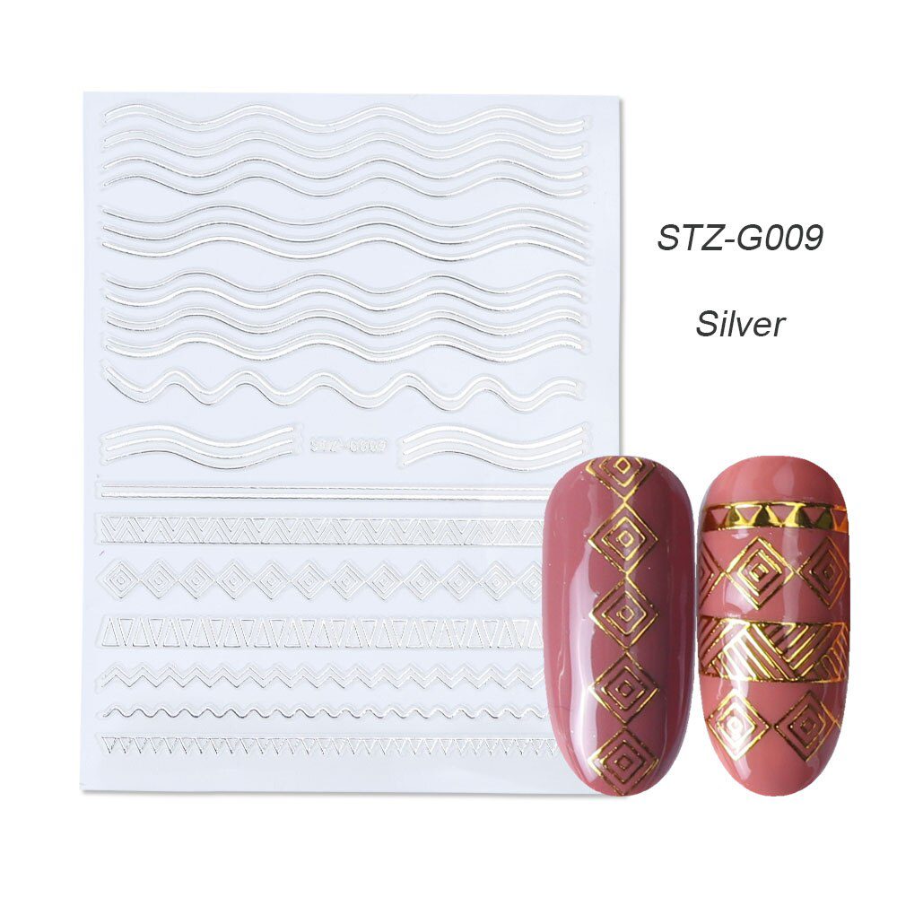 1pcs Gold Silver Sliders 3D Nail Stickers Straight Curved Liners Stripe Tape Wraps Geometric Nail Art Decorations BESTZG001-013