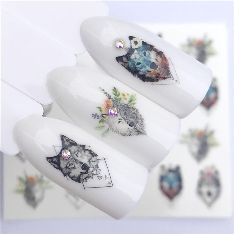 YZWLE  Nail sticker Art Decoration Slider Fox Wolf Animal Adhesive Design Water Decal Manicure Lacquer Accessoires Polish Foil