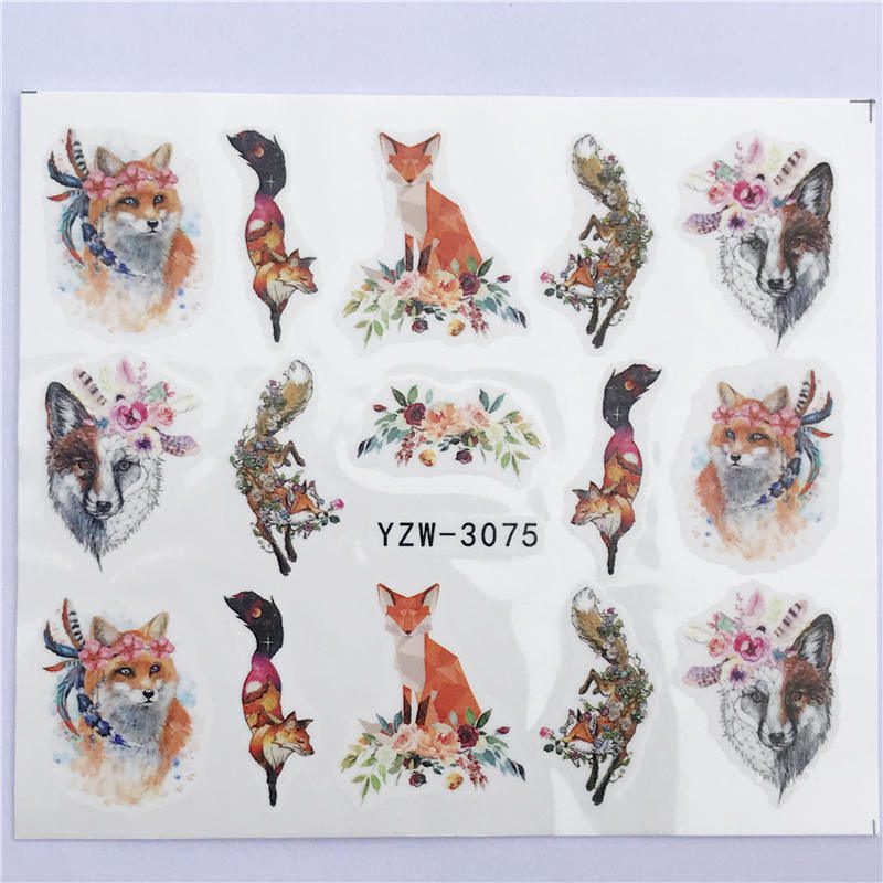 YZWLE  Nail sticker Art Decoration Slider Fox Wolf Animal Adhesive Design Water Decal Manicure Lacquer Accessoires Polish Foil