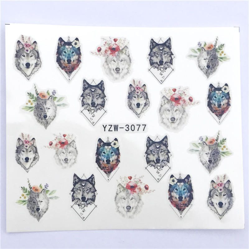 YZWLE  Nail sticker Art Decoration Slider Fox Wolf Animal Adhesive Design Water Decal Manicure Lacquer Accessoires Polish Foil