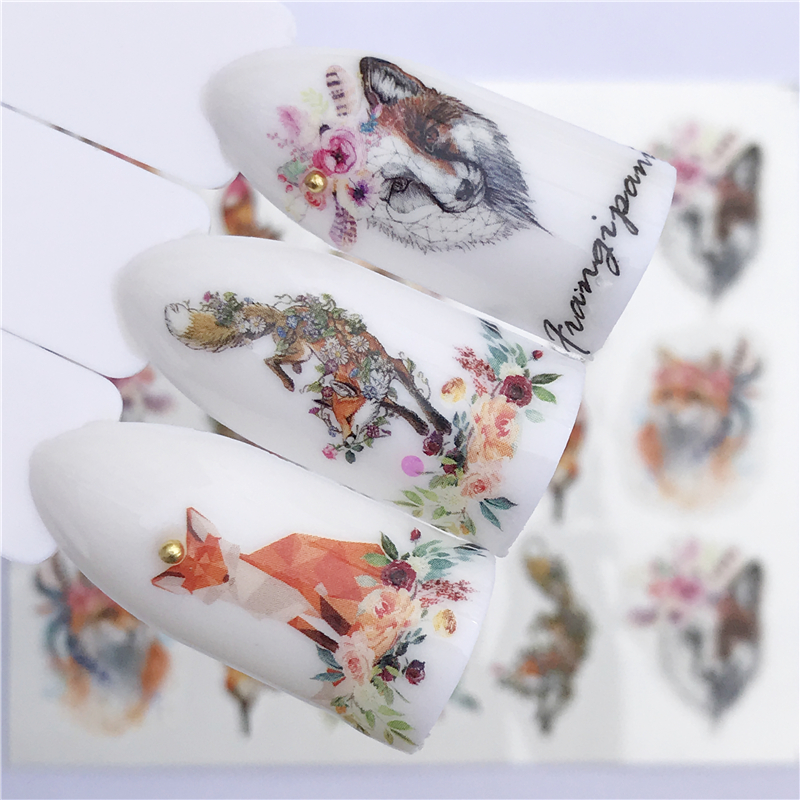 YZWLE  Nail sticker Art Decoration Slider Fox Wolf Animal Adhesive Design Water Decal Manicure Lacquer Accessoires Polish Foil