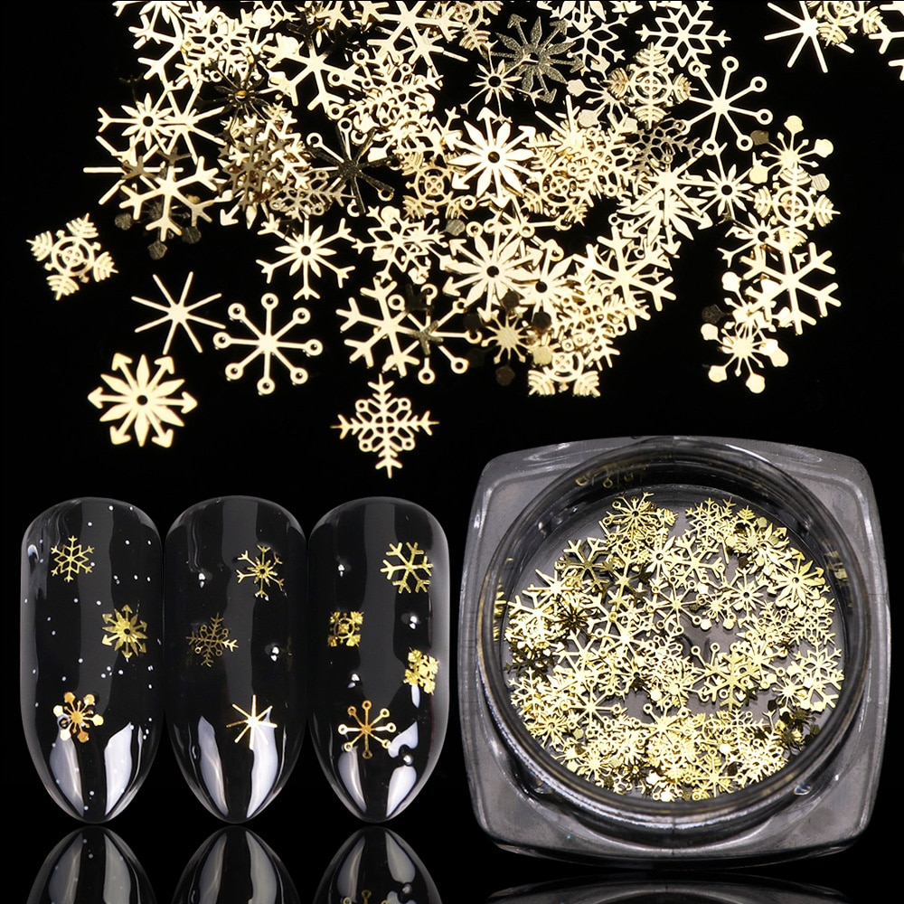 1 BOX Hollow Out Gold Nail Glitter Sequins Snow Flakes Mixed Design Decorations for Nail Arts Pillette Nail Accessories LA889-1