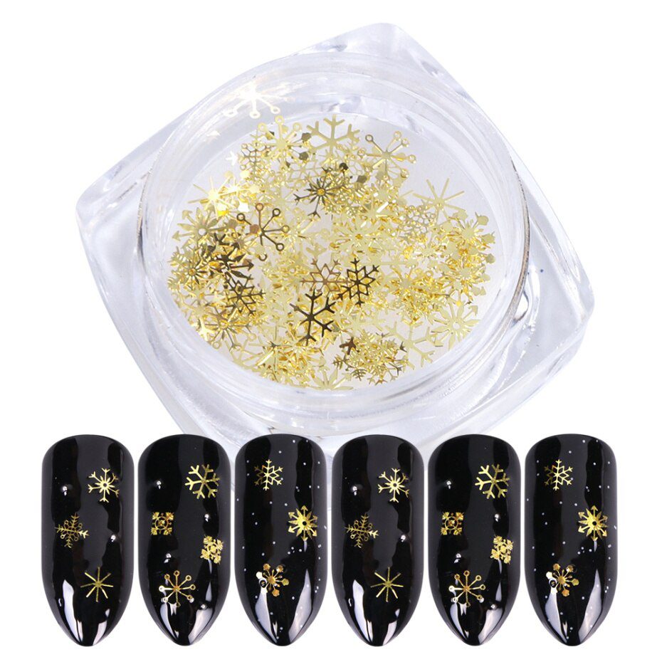 1 BOX Hollow Out Gold Nail Glitter Sequins Snow Flakes Mixed Design Decorations for Nail Arts Pillette Nail Accessories LA889-1