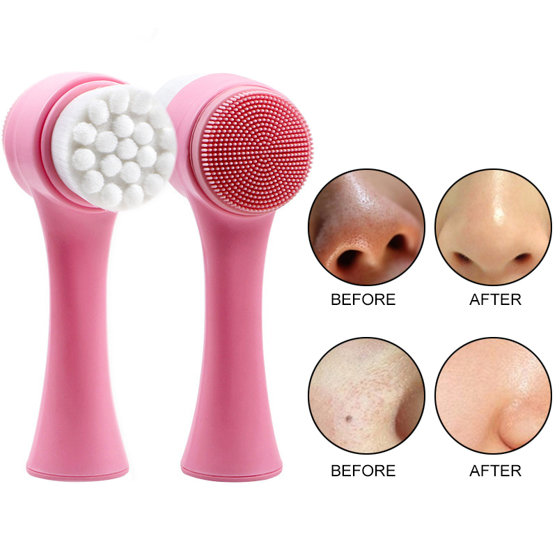 Double Side Silicone Facial Cleanser Brush Portable Size 3D Face Cleaning Vibration Massage Face Washing  Skin Care Tools TSLM1