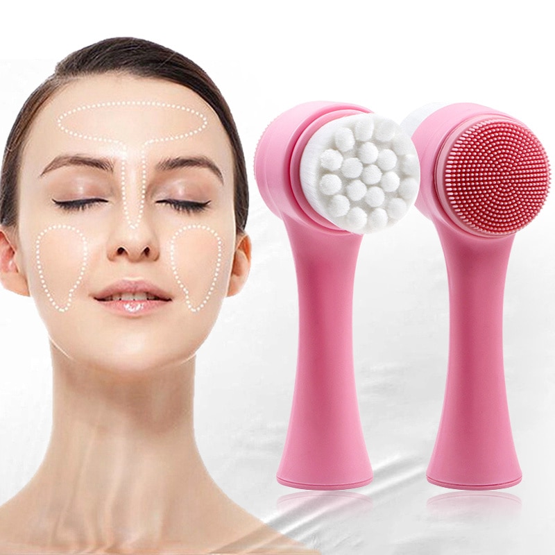 Double Side Silicone Facial Cleanser Brush Portable Size 3D Face Cleaning Vibration Massage Face Washing  Skin Care Tools TSLM1