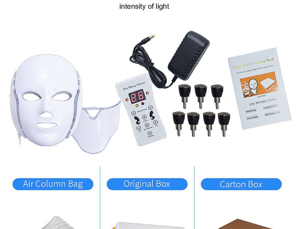 LiCheng LED Facial Mask Beauty Skin Rejuvenation Photon Light 7 Colors Mask with Neck Therapy Wrinkle Acne Tighten Skin Tool