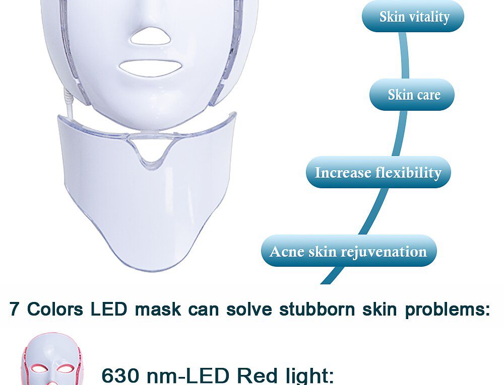 LiCheng LED Facial Mask Beauty Skin Rejuvenation Photon Light 7 Colors Mask with Neck Therapy Wrinkle Acne Tighten Skin Tool