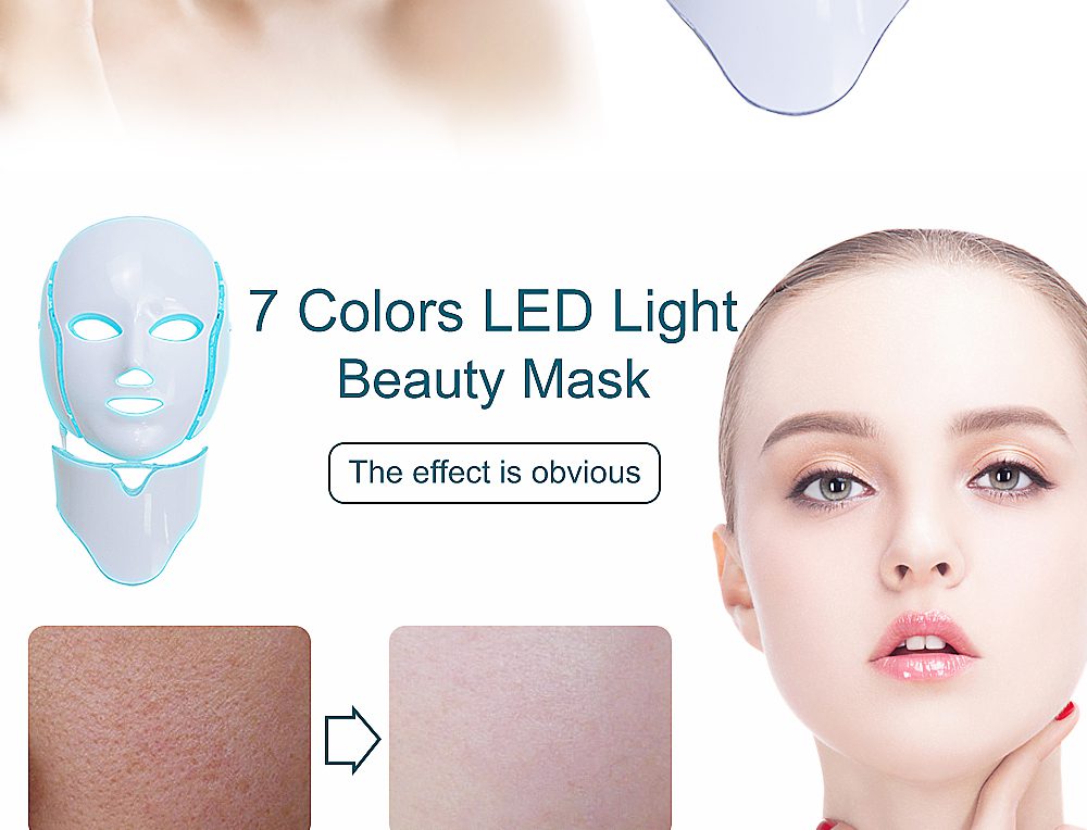 LiCheng LED Facial Mask Beauty Skin Rejuvenation Photon Light 7 Colors Mask with Neck Therapy Wrinkle Acne Tighten Skin Tool