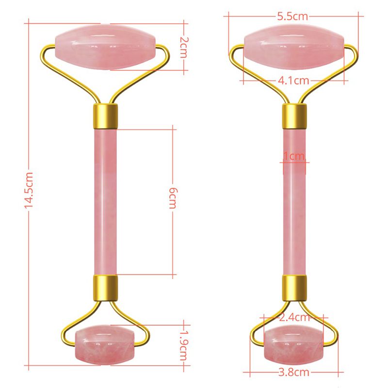 Pink Crystal Stone Jade Roller Set Face Lift Massage Roller Facial Slimming Massager Natural Quartz Stone Neck Massage Tool