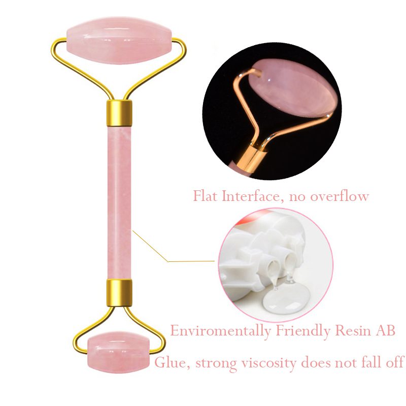 Pink Crystal Stone Jade Roller Set Face Lift Massage Roller Facial Slimming Massager Natural Quartz Stone Neck Massage Tool