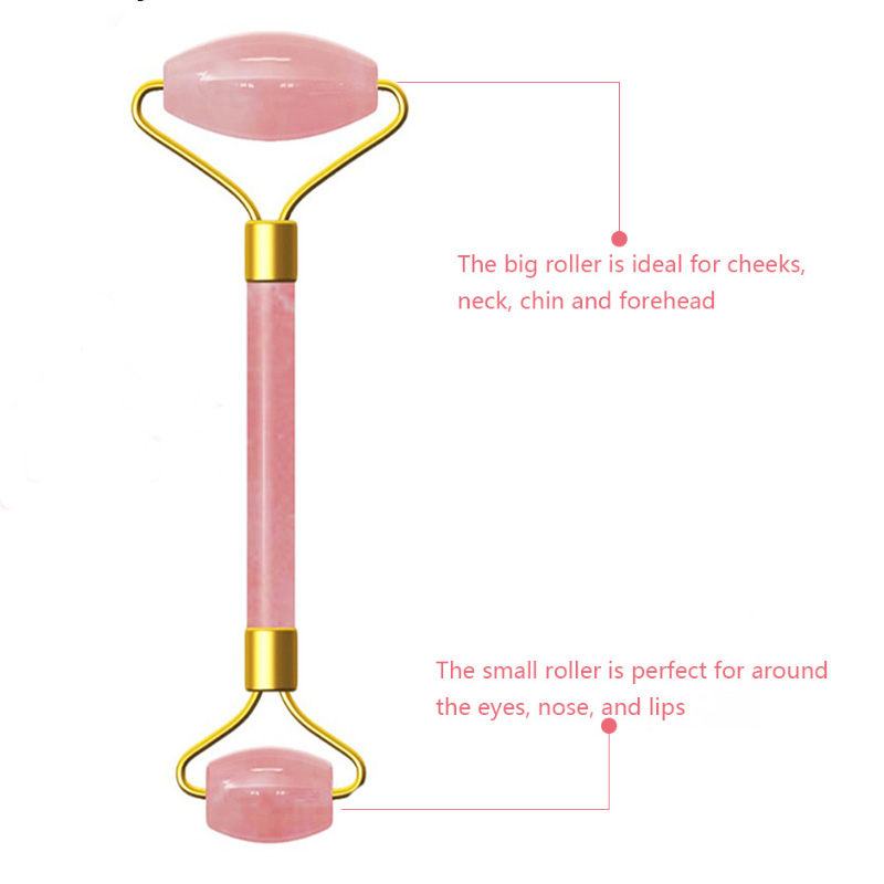 Pink Crystal Stone Jade Roller Set Face Lift Massage Roller Facial Slimming Massager Natural Quartz Stone Neck Massage Tool