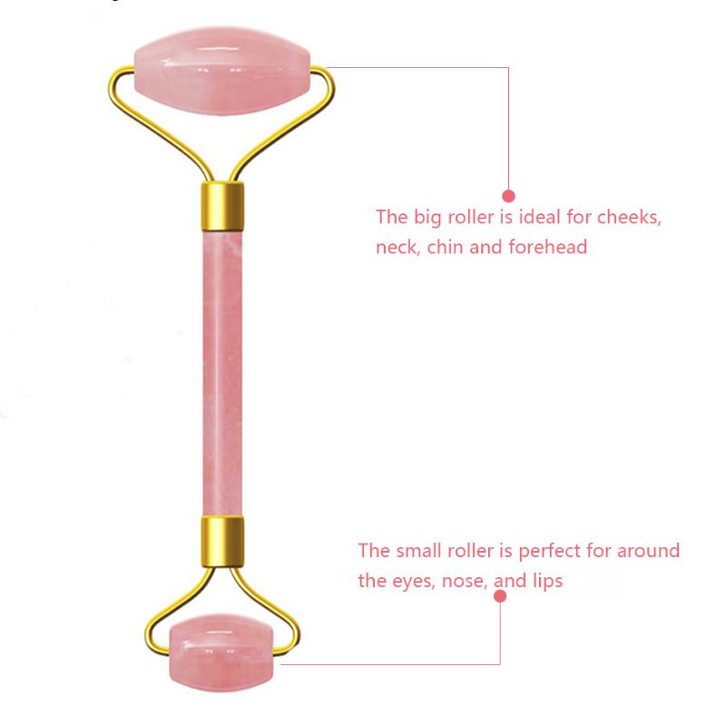 Pink Crystal Stone Jade Roller Set Face Lift Massage Roller Facial Slimming Massager Natural Quartz Stone Neck Massage Tool