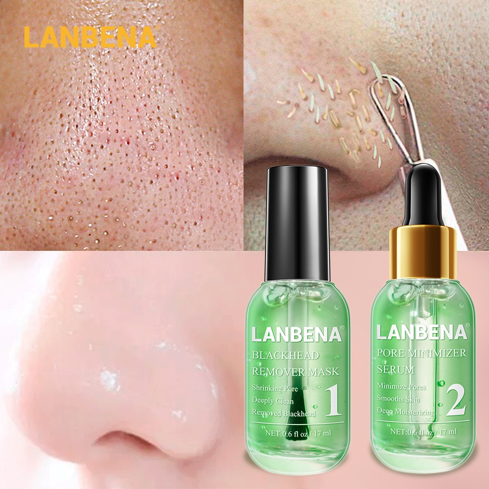 LANBENA Face Serum Blackhead Remover Shrinking Pore Acne Treatment  Deep Cleaning Smoothing Skin Care Firming Essence Beauty Set