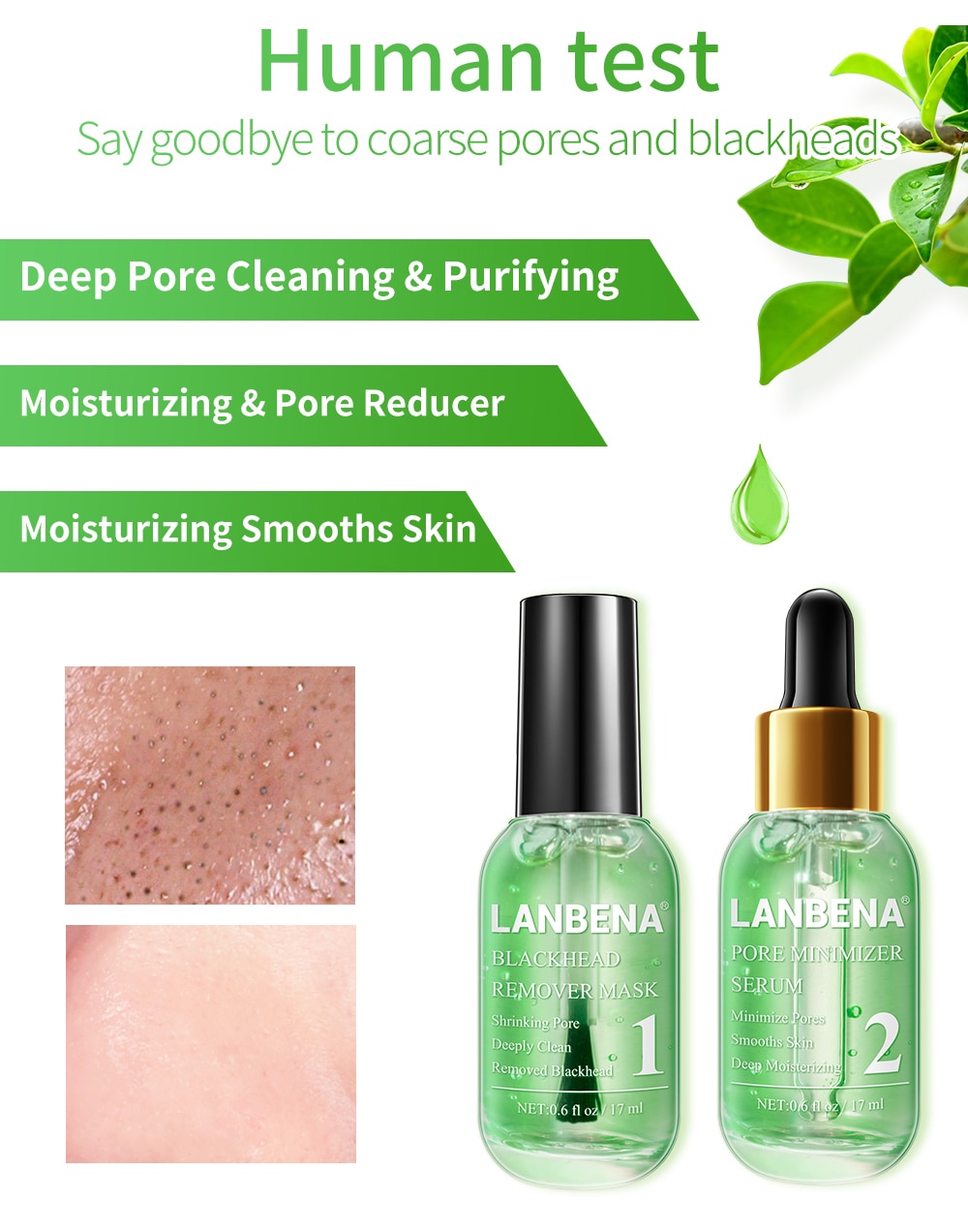 LANBENA Face Serum Blackhead Remover Shrinking Pore Acne Treatment  Deep Cleaning Smoothing Skin Care Firming Essence Beauty Set