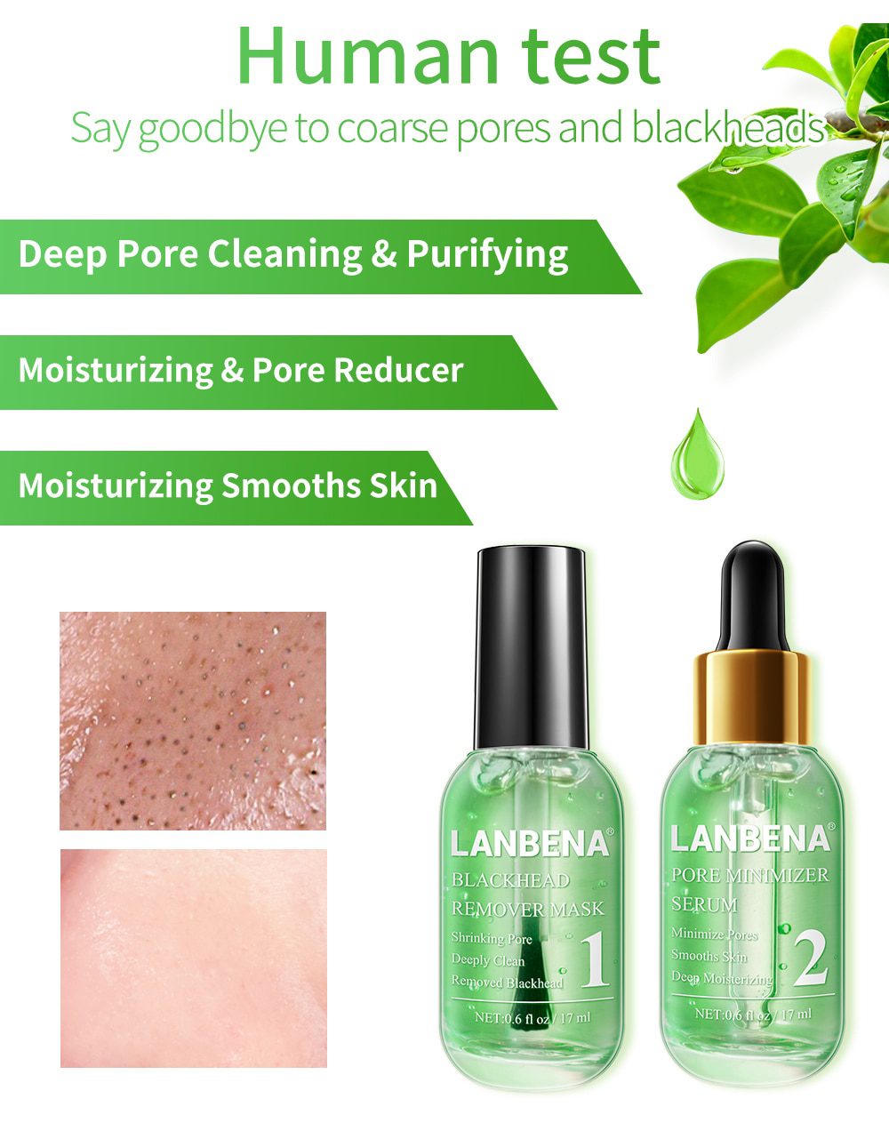 LANBENA Face Serum Blackhead Remover Shrinking Pore Acne Treatment  Deep Cleaning Smoothing Skin Care Firming Essence Beauty Set