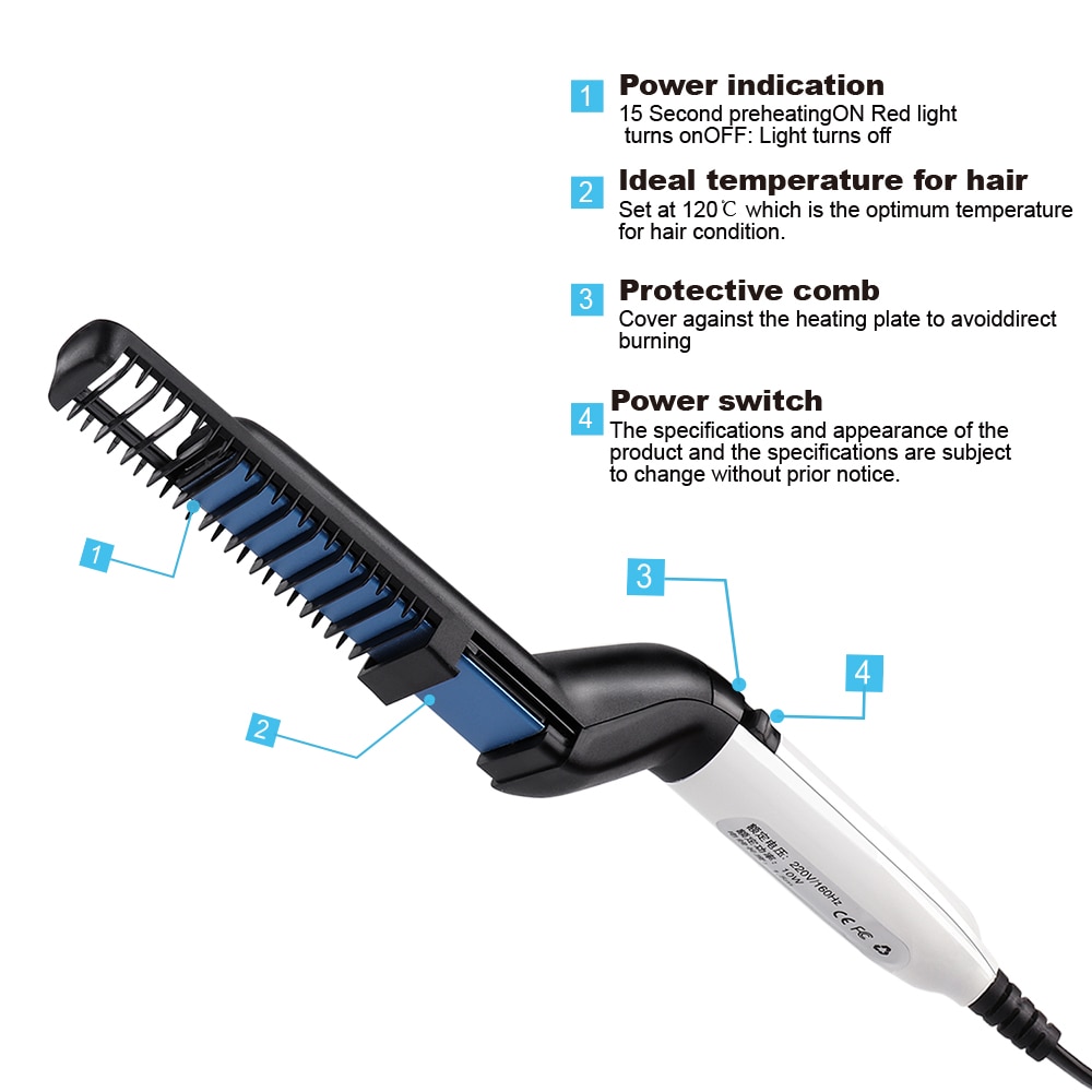 VIP Dropship Men Quick Beard Straightener Styler Comb Multifunctional Hair Curler Show Cap Tool Electric Heating Hair Brush