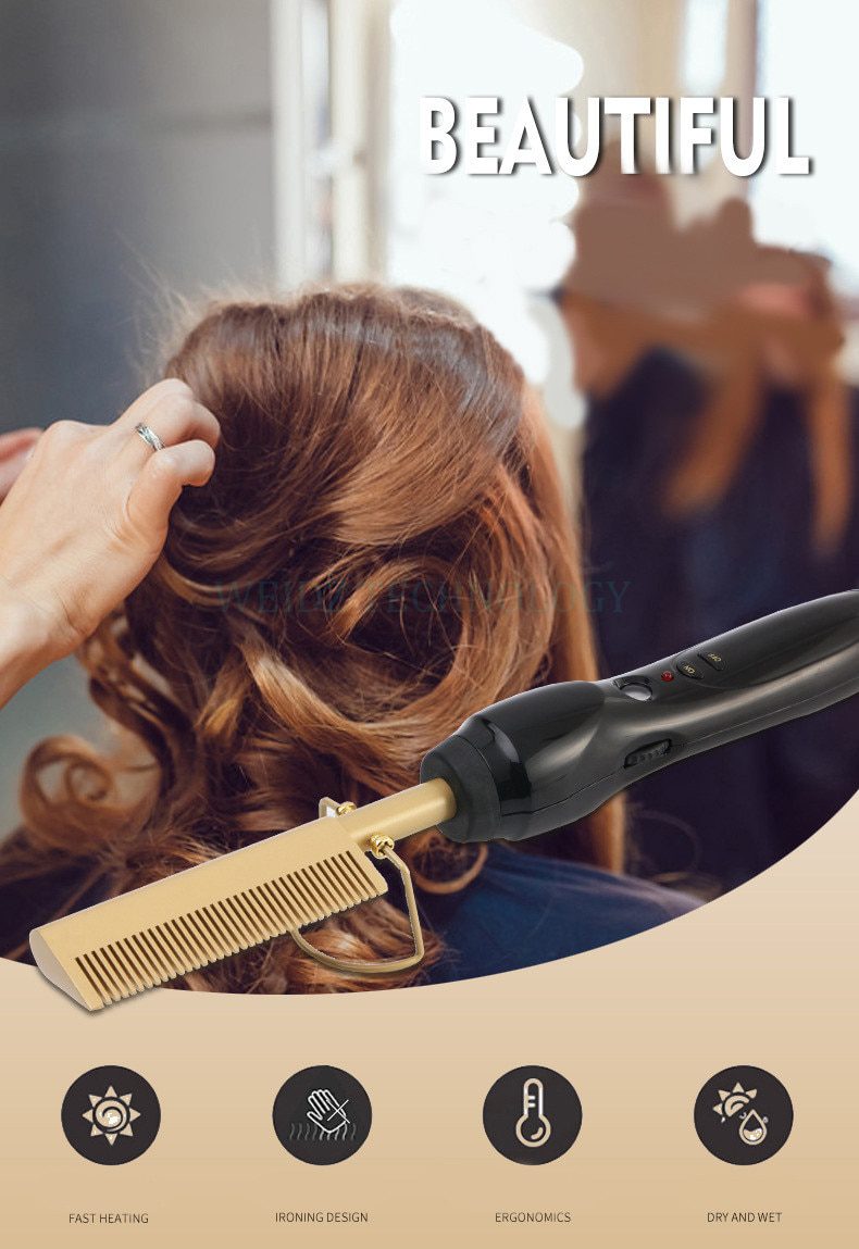 Hair Straightener Iron Hair Curler Iron Comb Wet Dry Hair Pure Copper Head Electric Environmentally Friendly Titanium Alloy YJ4