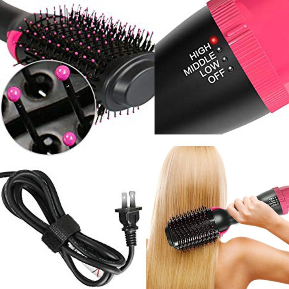 Electric Professional Hair Dryer Comb Infrared Negative Ion Hot Air Comb Straight Curling Hair Comb Hairdryer