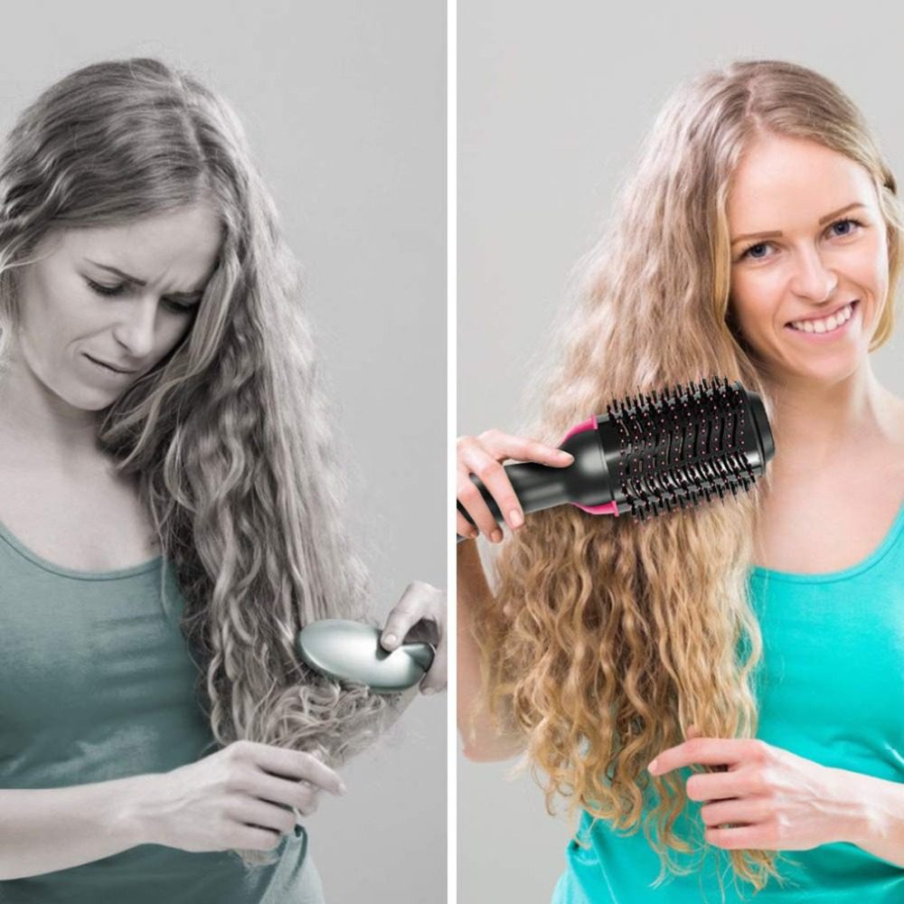 Electric Professional Hair Dryer Comb Infrared Negative Ion Hot Air Comb Straight Curling Hair Comb Hairdryer