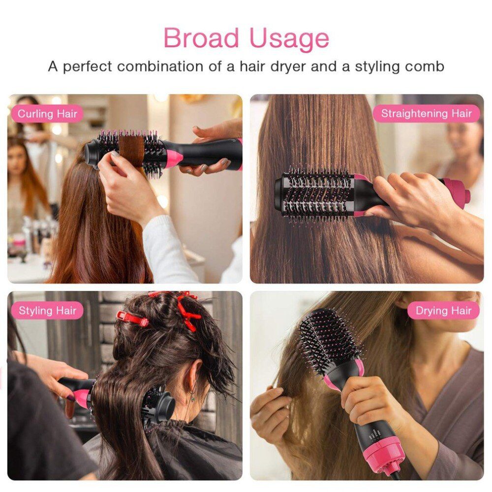 Electric Professional Hair Dryer Comb Infrared Negative Ion Hot Air Comb Straight Curling Hair Comb Hairdryer