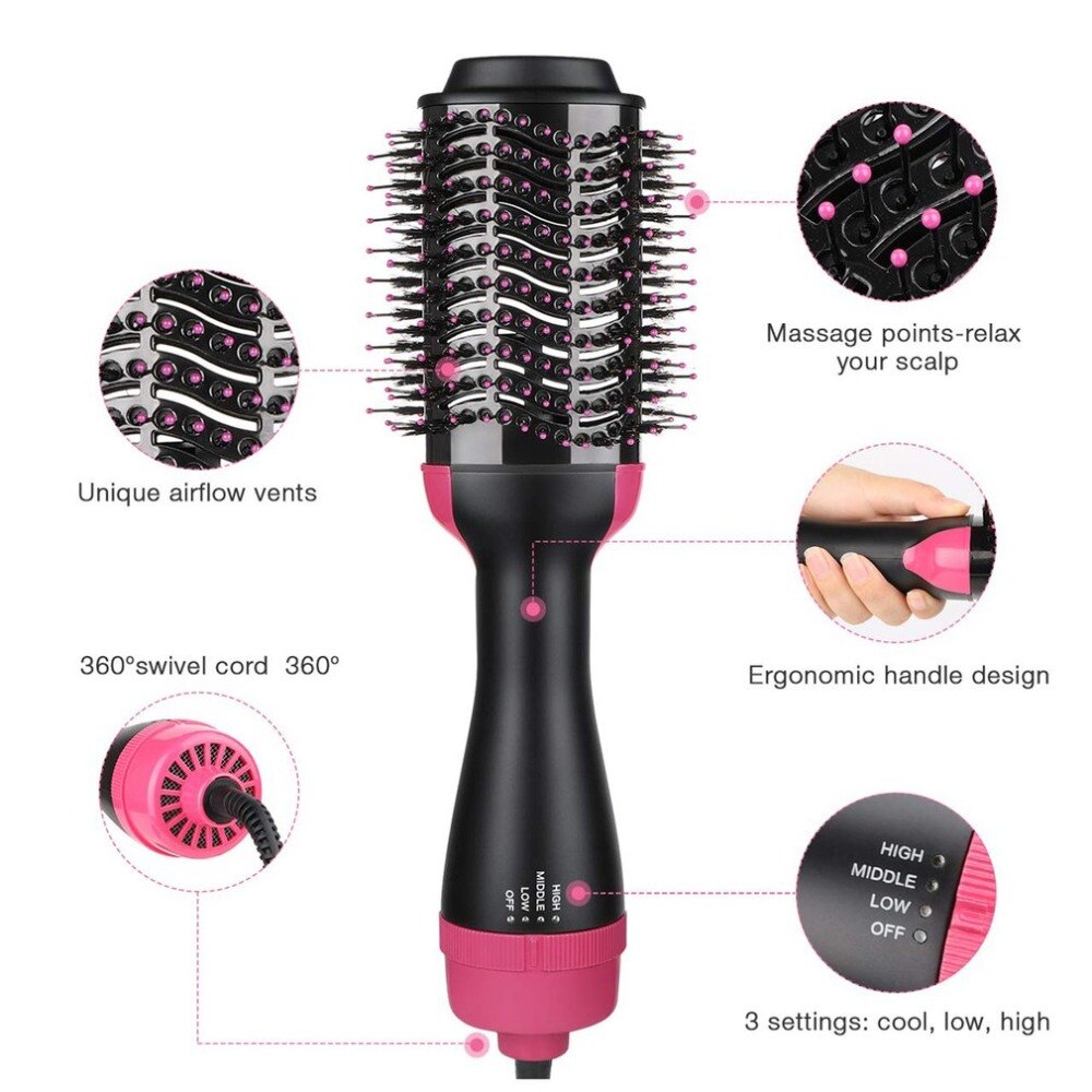 Electric Professional Hair Dryer Comb Infrared Negative Ion Hot Air Comb Straight Curling Hair Comb Hairdryer