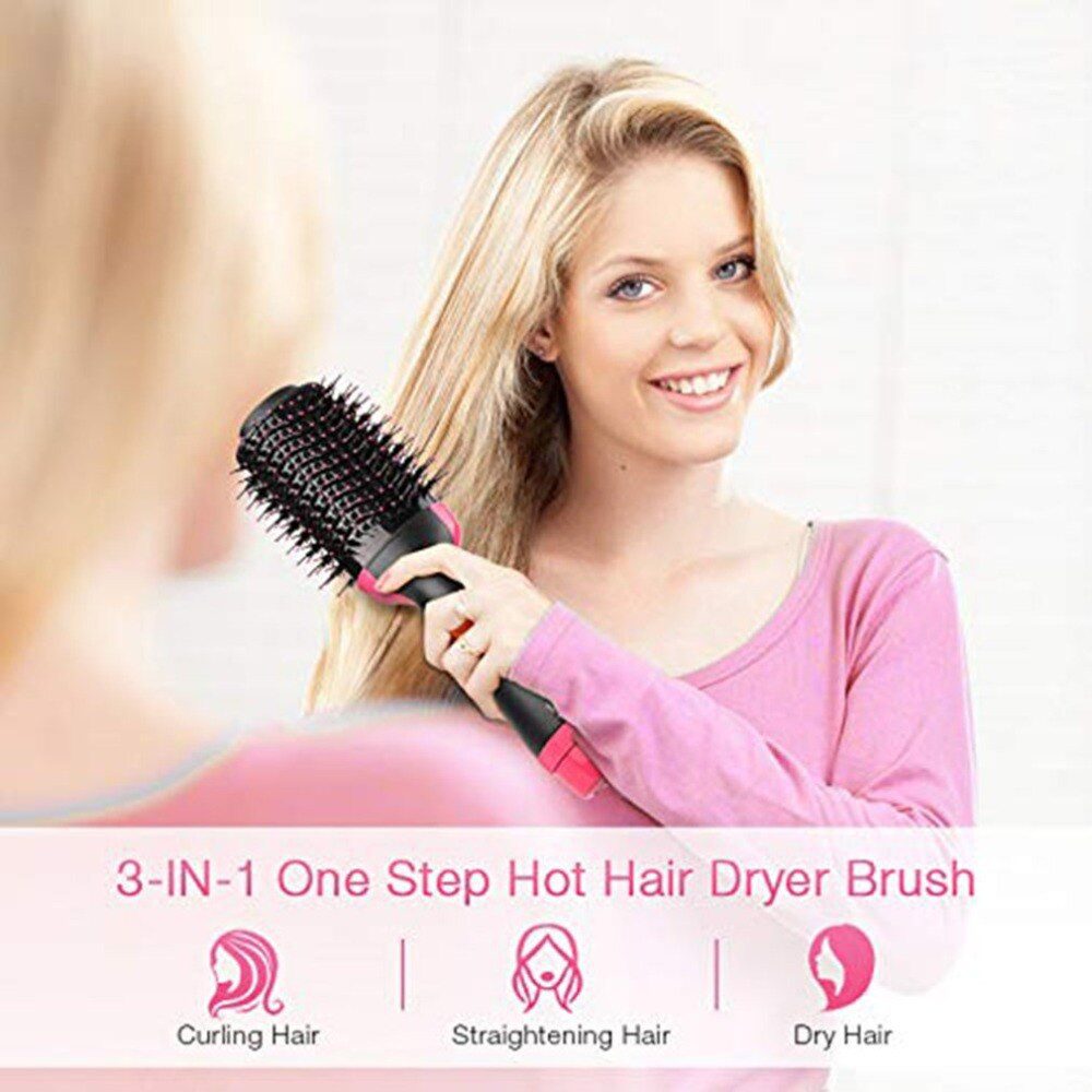 Electric Professional Hair Dryer Comb Infrared Negative Ion Hot Air Comb Straight Curling Hair Comb Hairdryer