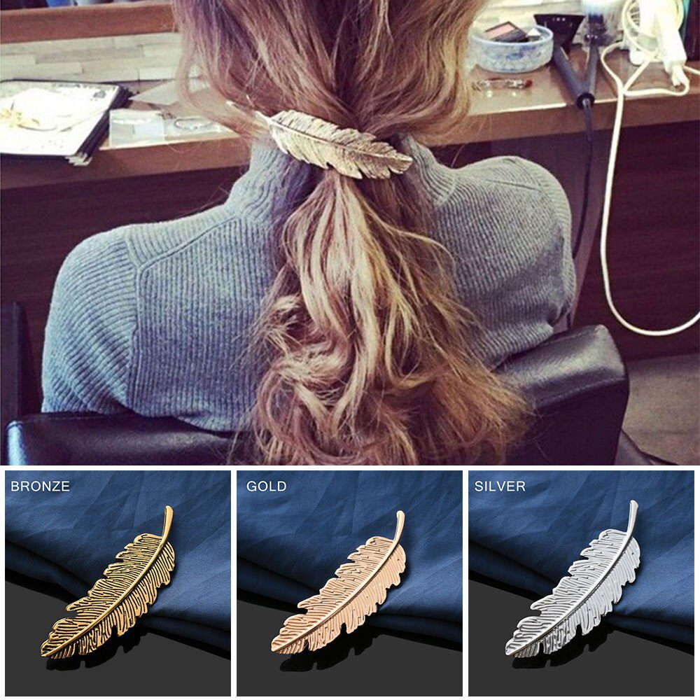 1Pcs Fashion Metal Leaf Shape Hair Clip Barrettes Crystal Pearl Hairpin Barrette Color Feather Hair Claws Hair Styling Tool