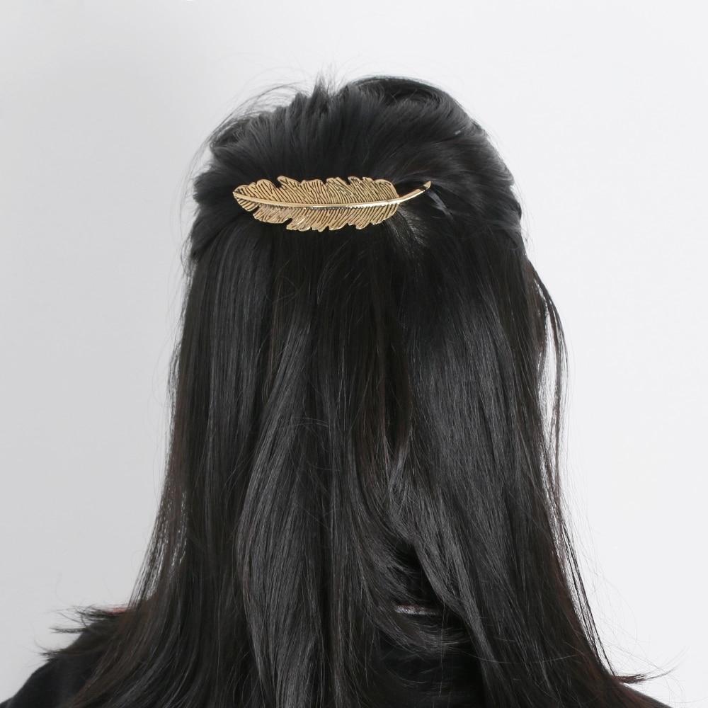 1Pcs Fashion Metal Leaf Shape Hair Clip Barrettes Crystal Pearl Hairpin Barrette Color Feather Hair Claws Hair Styling Tool