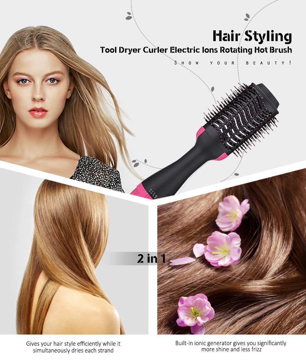 1000W Professional Hair Dryer Brush 2 In 1 Hair Straightener Curler Comb Electric Blow Dryer With Comb Hair Brush Roller Styler