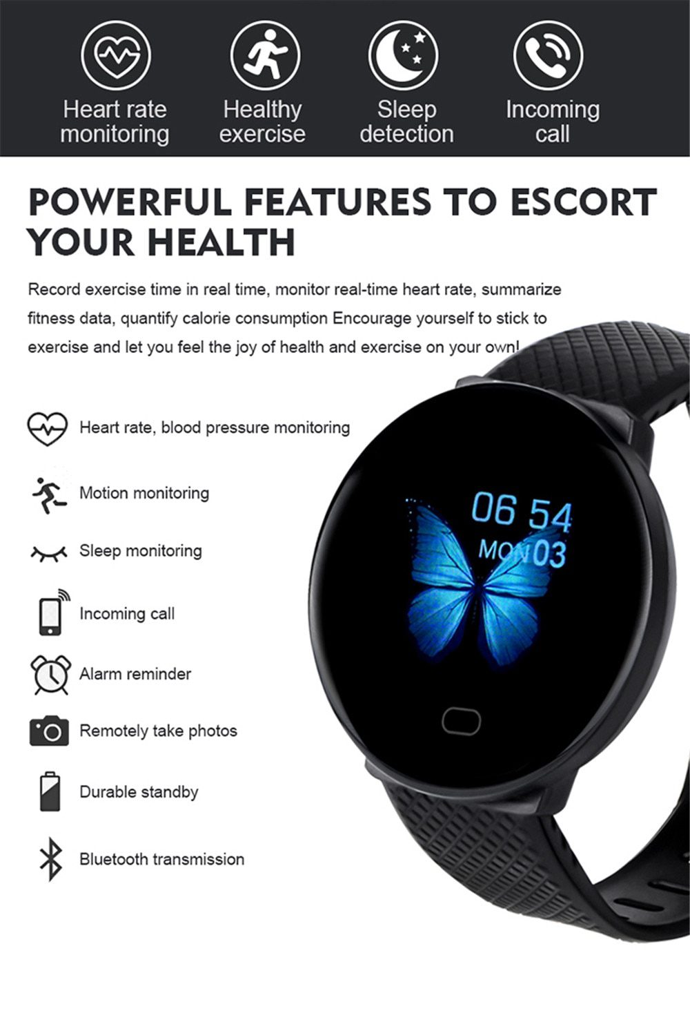 Smart Watch Men 1.3'' Screen Fitness Tracker Ip67 Waterproof Blood Pressure Heart Rate Monitor Smartwatch Woman For Android IOS