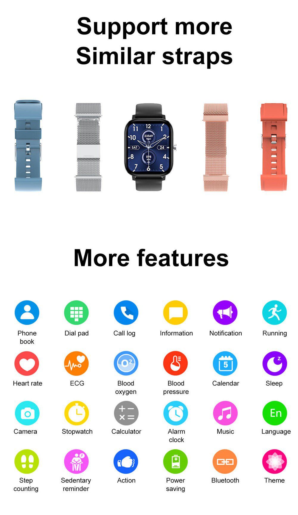 1.75 Inch IPS Screen Smart Watch Men Women ECG Heart Rate Blood Pressure Monitor Smartwatch Waterproof Watch For Android Iphone