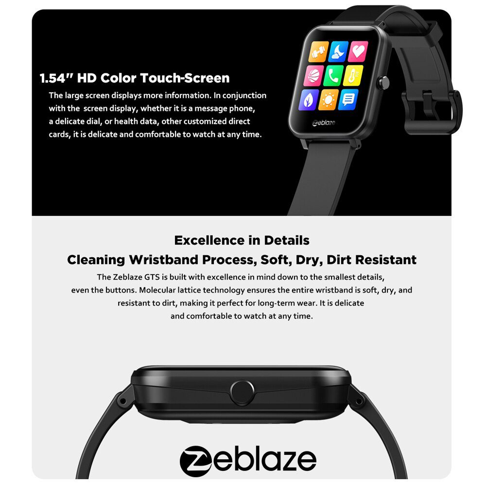 Zeblaze GTS Smart Watch for Phone-Calls Smartwatch Fitness Sleep Heart Rate Blood Pressure Monitor IP67 Waterproof Smart Watches