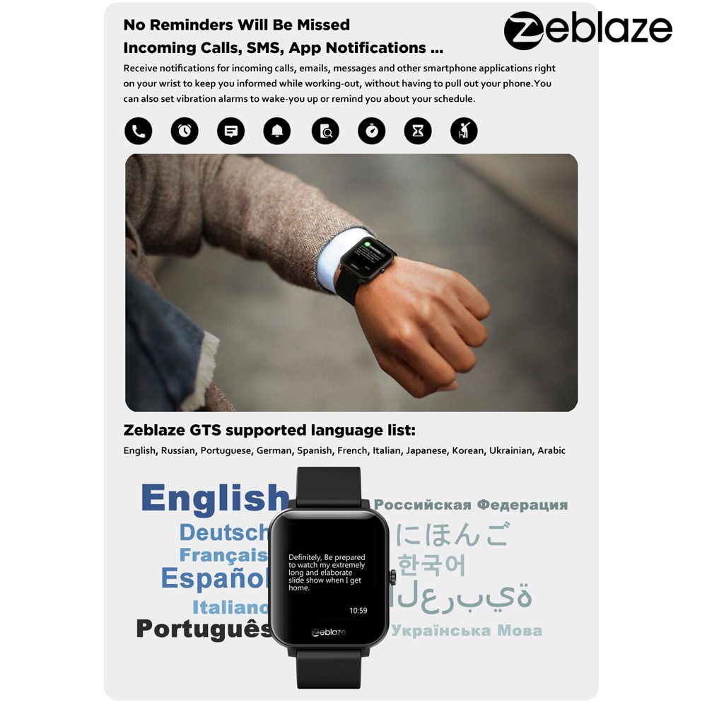 Zeblaze GTS Smart Watch for Phone-Calls Smartwatch Fitness Sleep Heart Rate Blood Pressure Monitor IP67 Waterproof Smart Watches