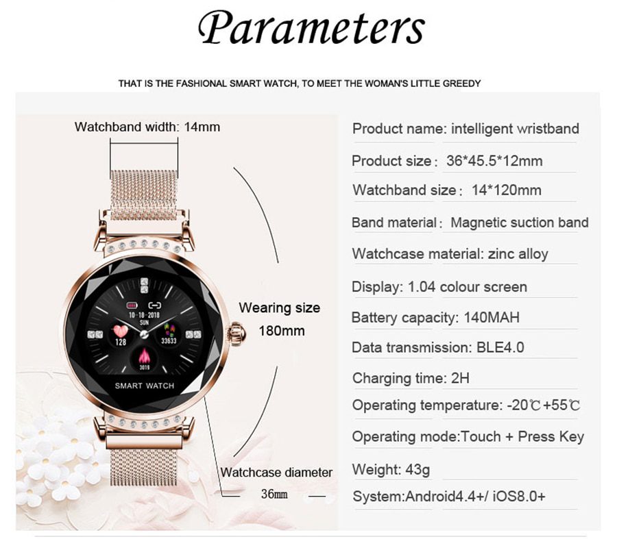 Newest Fashion H2 Smart Watch Women 3D Diamond Glass Heart Rate Blood Pressure Sleep Monitor Best Gift Smartwatch