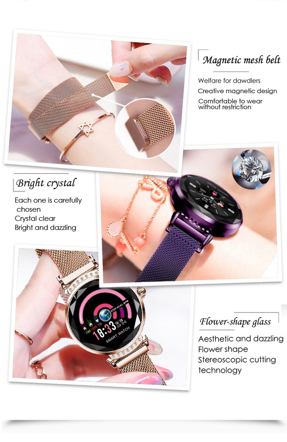 Newest Fashion H2 Smart Watch Women 3D Diamond Glass Heart Rate Blood Pressure Sleep Monitor Best Gift Smartwatch