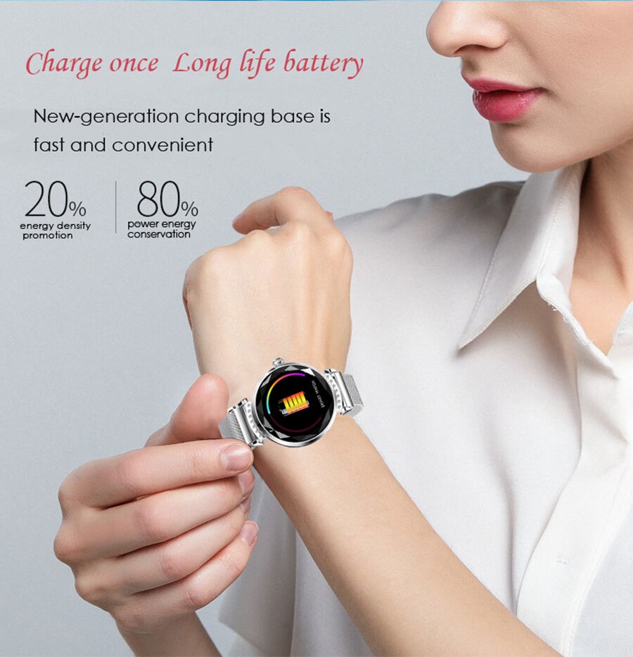 Newest Fashion H2 Smart Watch Women 3D Diamond Glass Heart Rate Blood Pressure Sleep Monitor Best Gift Smartwatch