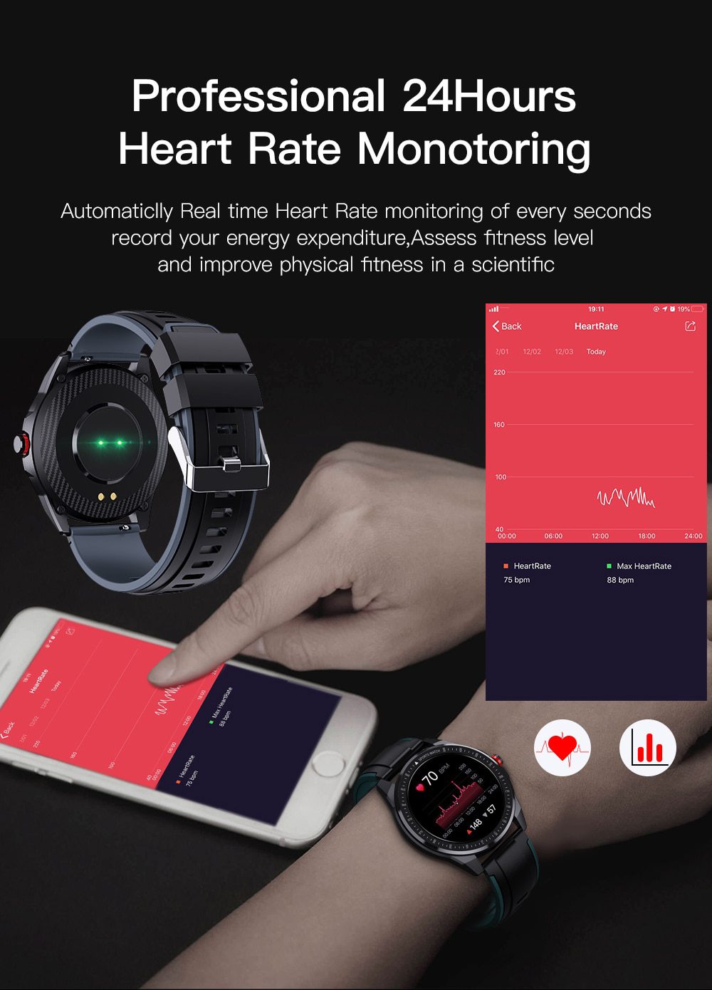 YOCUBY Smart Watch Men Smartwatch IP68 Waterproof Call Reminder Heart Rate Sleep Monitor Custom Watch Face Pedometer