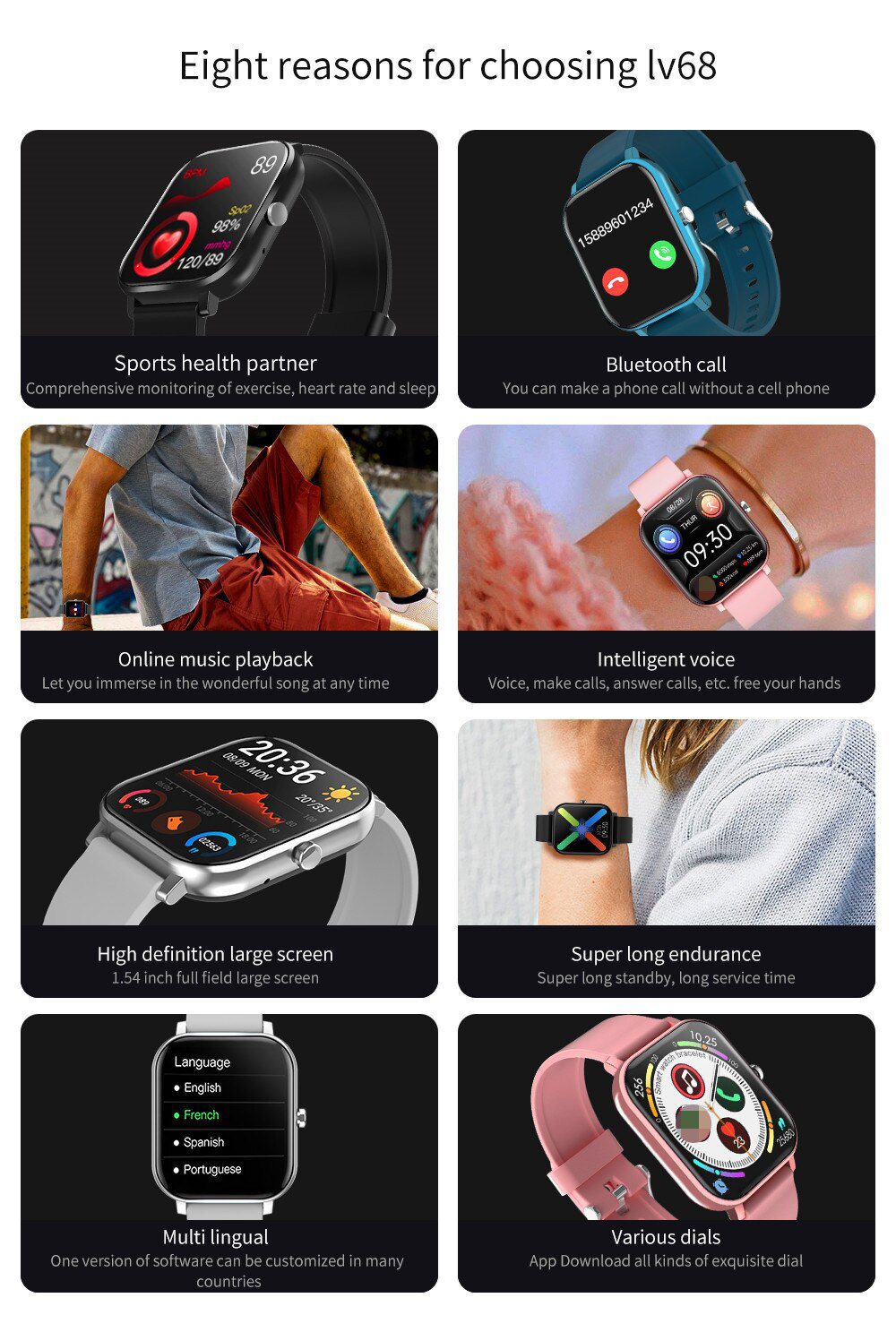 Bluetooth Call Smart Watch Men Women Blood Pressure Heart Rate Monitor Smartwatch Music Player Fitness Tracker Watch Clock PK P8