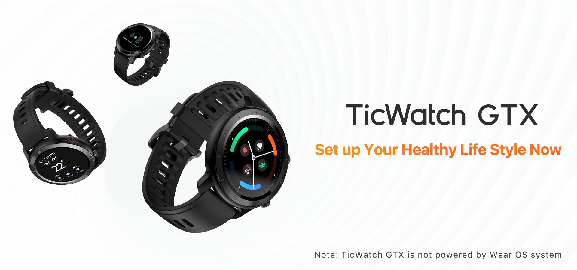 TicWatch GTX Fitness Smartwatch for Android &IPhone Long Battery Life IP68 Waterproof Heart Rate Monitoring Sleep Tracking