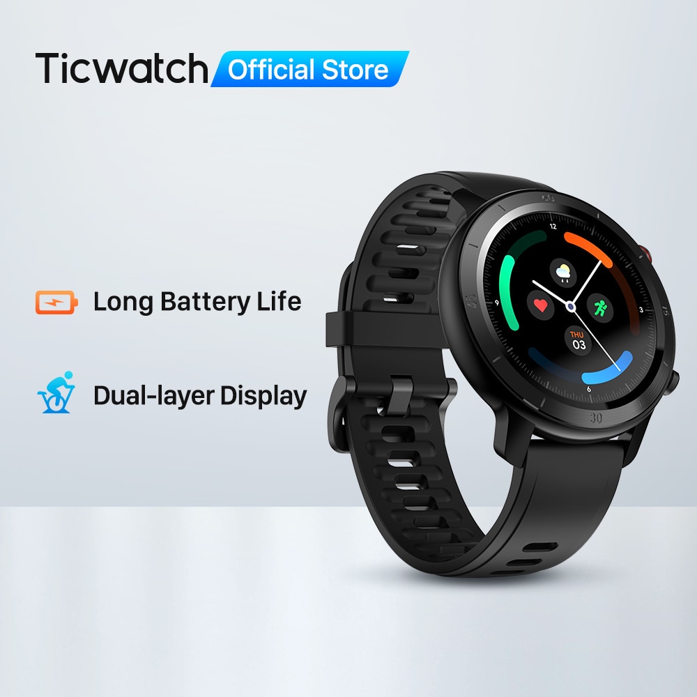 TicWatch GTX Fitness Smartwatch for Android &IPhone Long Battery Life IP68 Waterproof Heart Rate Monitoring Sleep Tracking