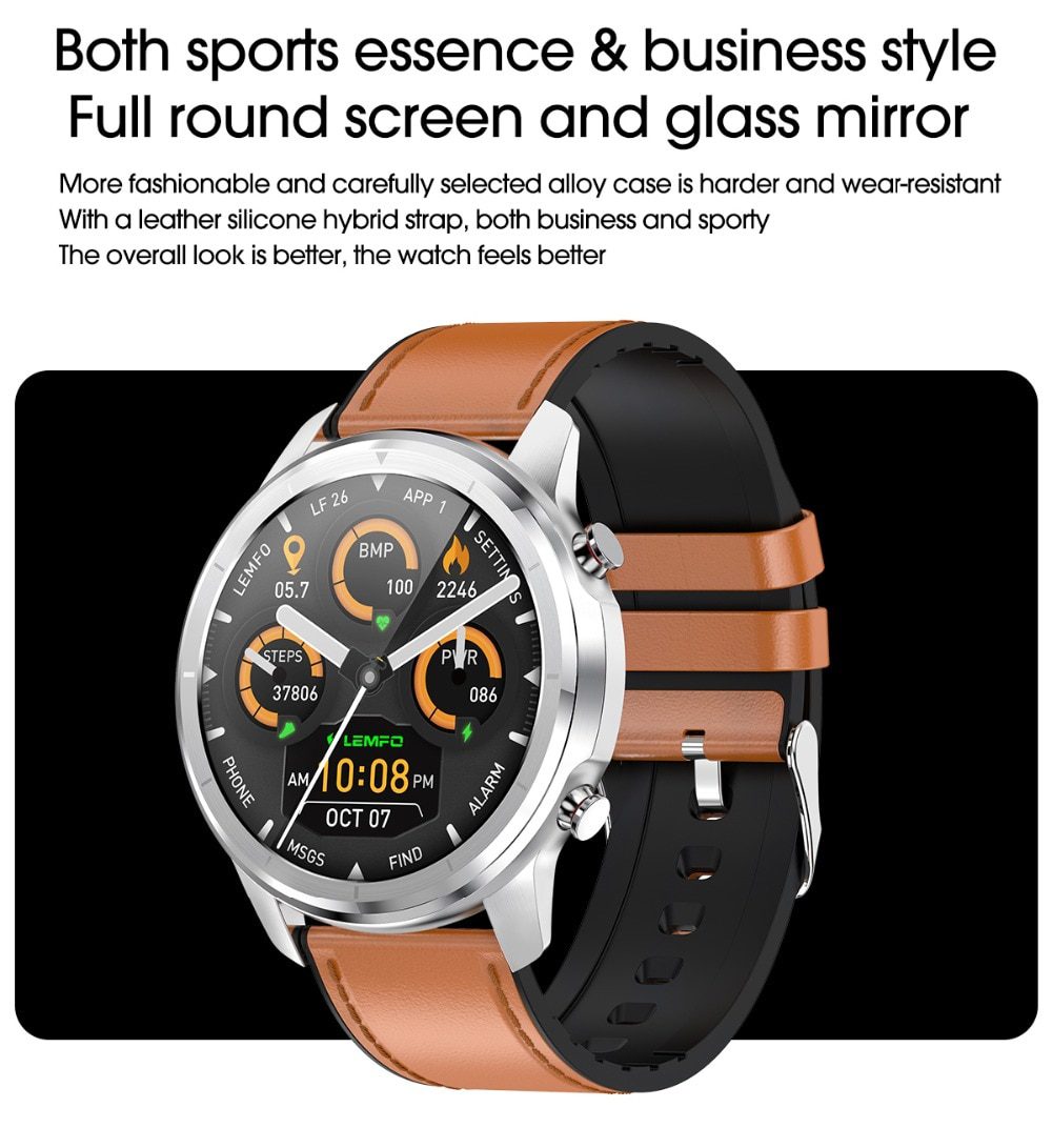 LEMFO SmartWatch Men 360*360 FUll Touch Heart Rate Monitor Sleep Test Blood Pressure PPG LF26 Smartwatch Fashion for Men