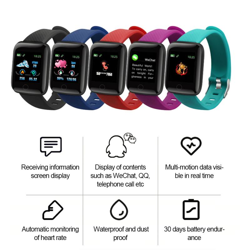 Smart Watch Sports wirstband Smartwatch Bluetooth Smart Band Heart Rate Bracelet Blood Pressure Monitor Waterproof 116 Plus