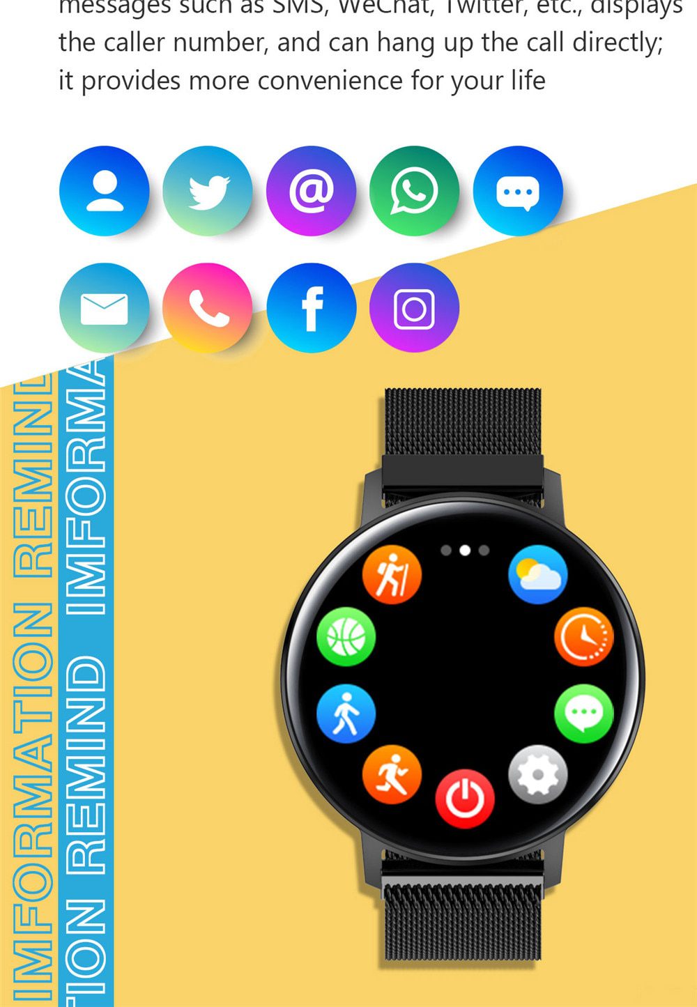 Full Touch Smart Watch Men Women IP68 Waterproof Smartwatch Heart Rate Fitness Tracker Twitter Reminder Round Smart Watches 2020