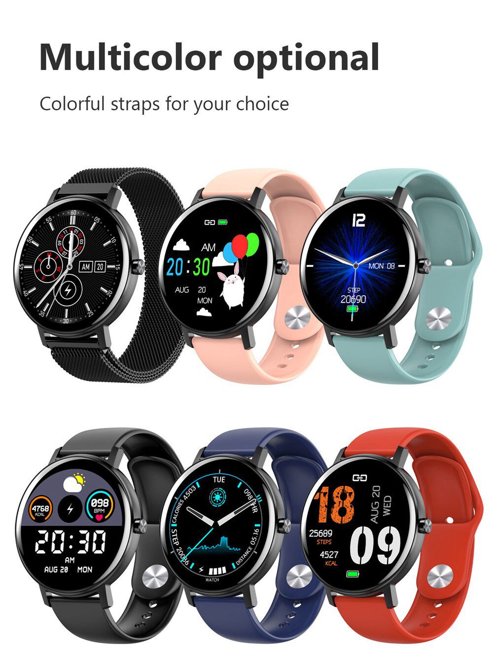 R18 Full Tourch Smart Watch Men Women Heart Rate Fitness Tracker Music Control Smartwatch Blood Pressure Monitor Smart Watches