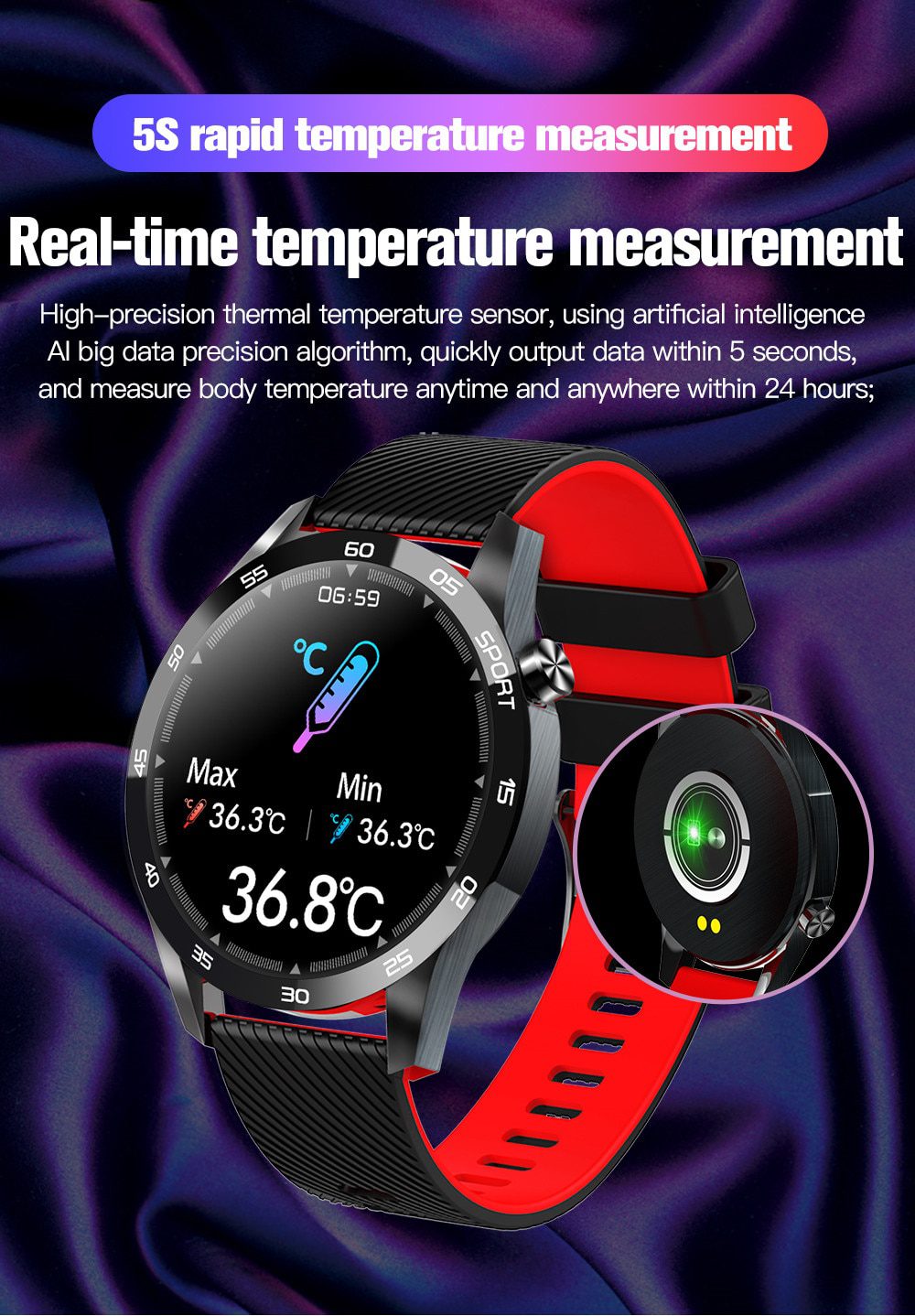 Body Temperature Smart Watch Men IP67 Waterproof Full Touch Screen Smartwatch Women Heart Rate Fitness Tracker For Android IOS