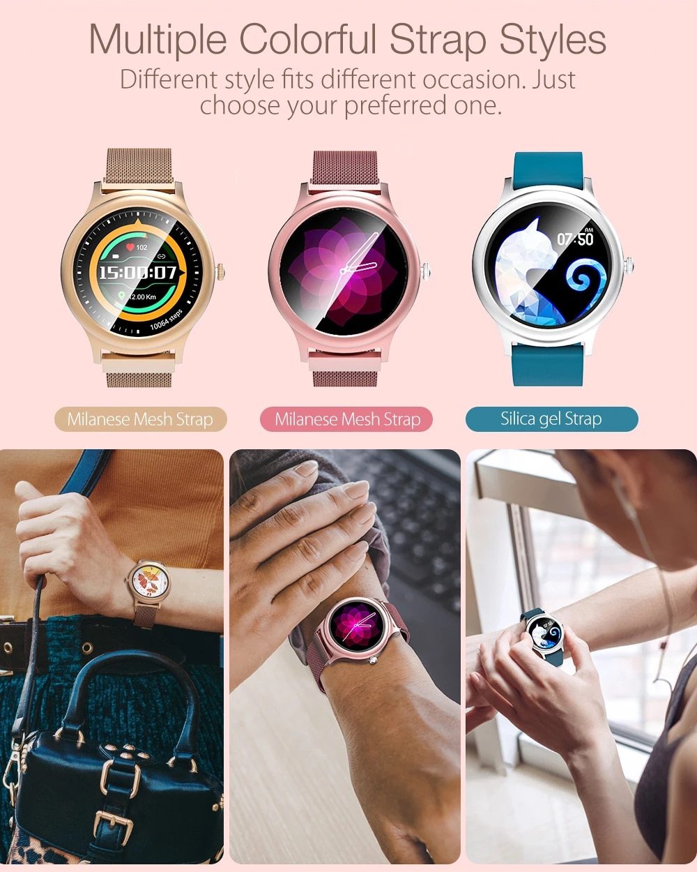 BlitzWolf BW-AH1 Waterproof Smart Watch Women Lovely Bracelet Heart Rate Monitor Sleep Monitoring Smartwatch Connect IOS Android