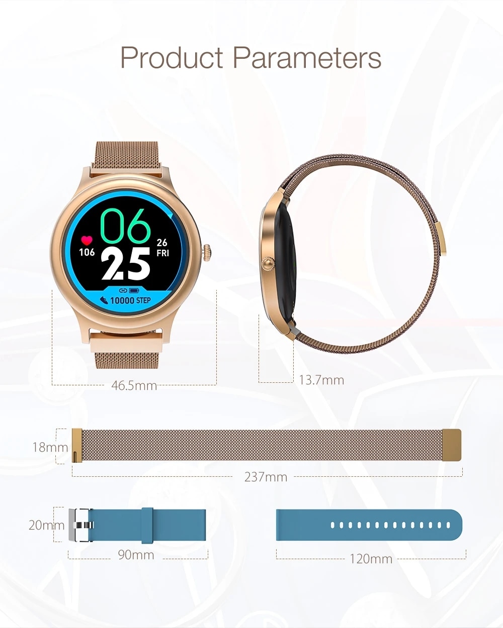 BlitzWolf BW-AH1 Waterproof Smart Watch Women Lovely Bracelet Heart Rate Monitor Sleep Monitoring Smartwatch Connect IOS Android