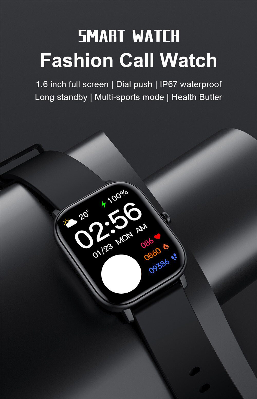 Bluetooth Call Smart Watch Men Women 1.6 inch Full Touch Screen Smartwatch Blood Pressure Heart Rate Fitness Tracker Sport Watch