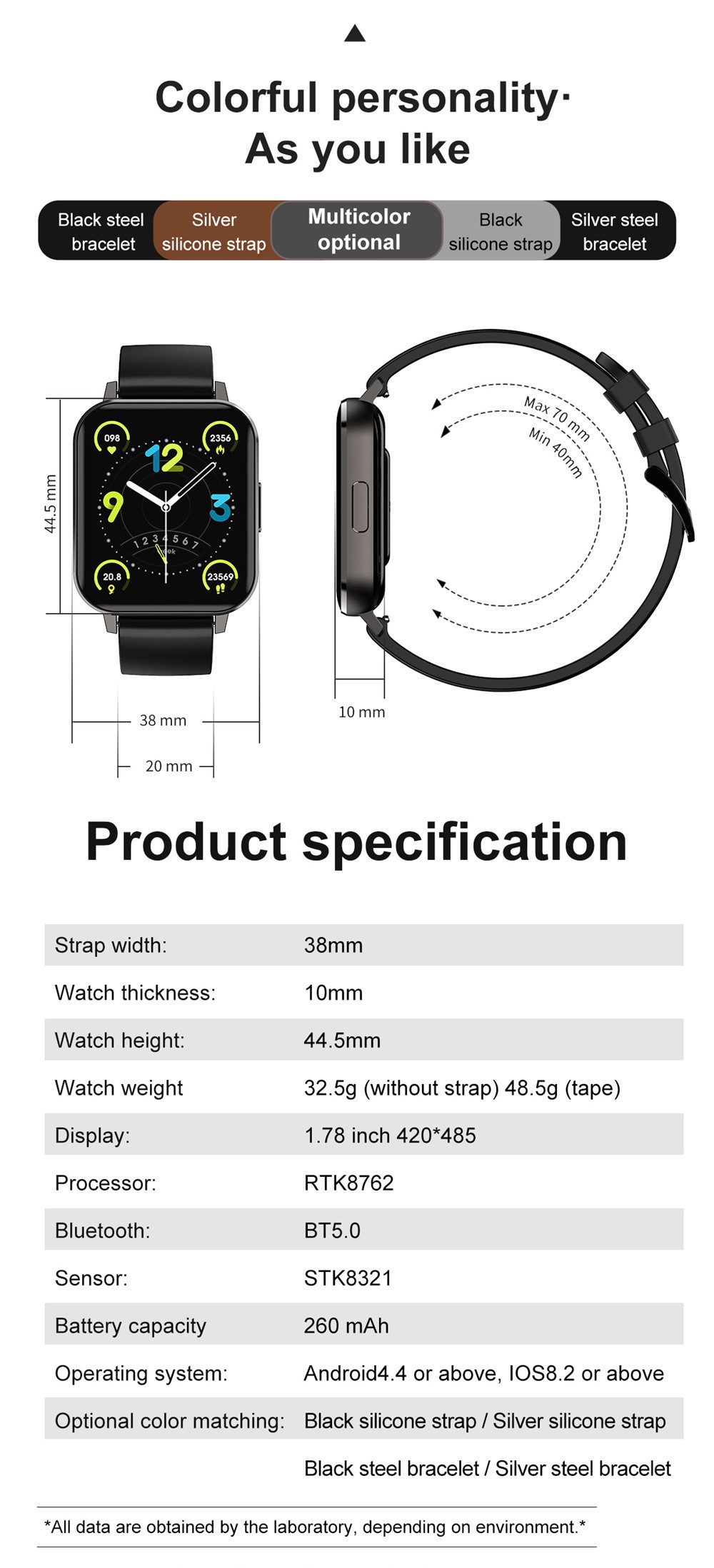 1.78 inch Full Touch Smart Watch Men IP68 Waterproof Smartwatch Women Multilingual Display Fitness Tracker Watch For Android IOS