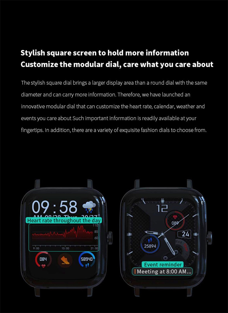 Smart Watch Fitness Tracker Heart Rate Monitor IP67 Waterproof Fitness Watch Pedometer Smartwatch Compatible for iOS Android